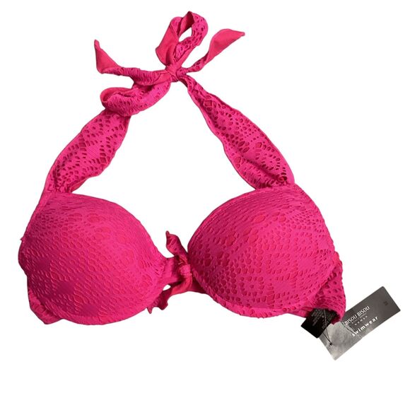 Bisou Bisou Bikini Halter Top Bright Pink Lace Woman's Size Medium - Picture 1 of 7